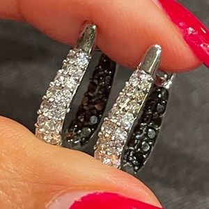Beautiful Lab Created Black & Clear Diamonds Earrings